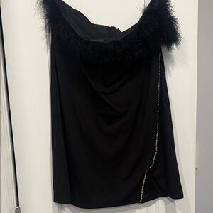 Forever 21 Black Strapless Dress with Feather Trim